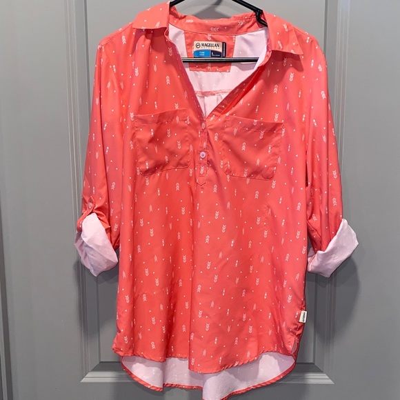 Magellan Outdoors Tops - Magellan Women’s Coral Fish Gear Button-Up Shirt | Size Large | Moisture Wicking